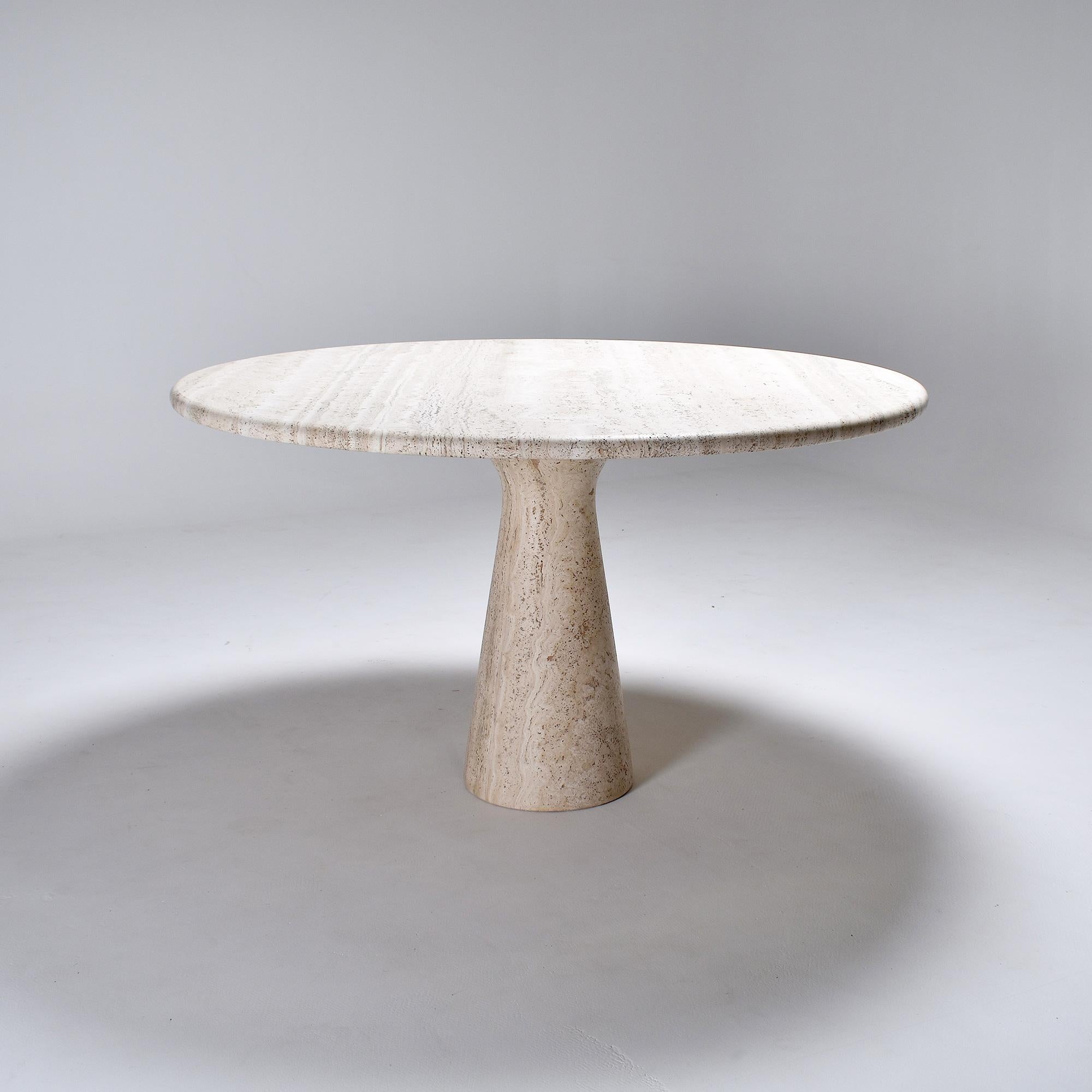 Neoclassical Revival Round Travertine Pedestal Dining Table