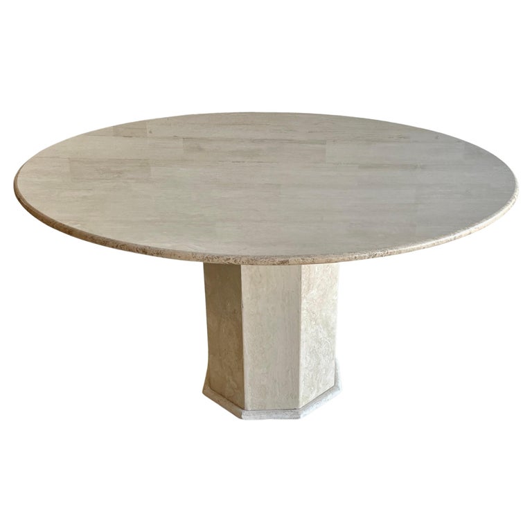 Round Travertine Pedestal Dining Table at 1stDibs