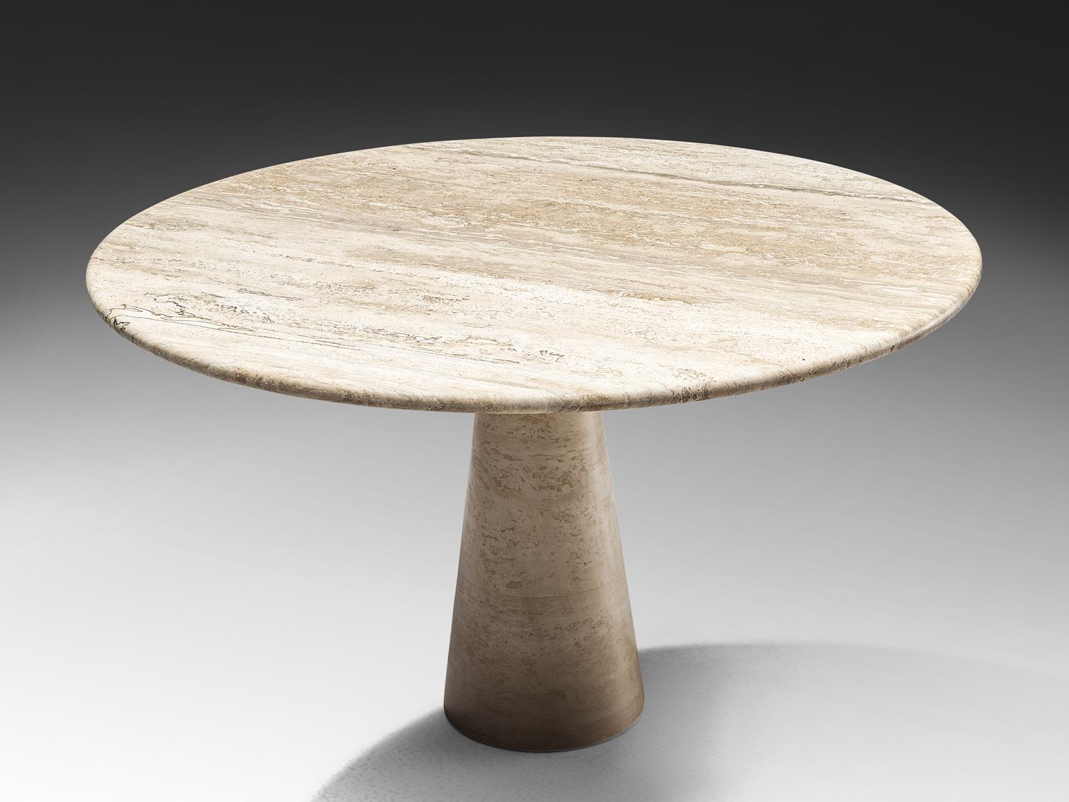 Mid-Century Modern Round Travertine Pedestal Table