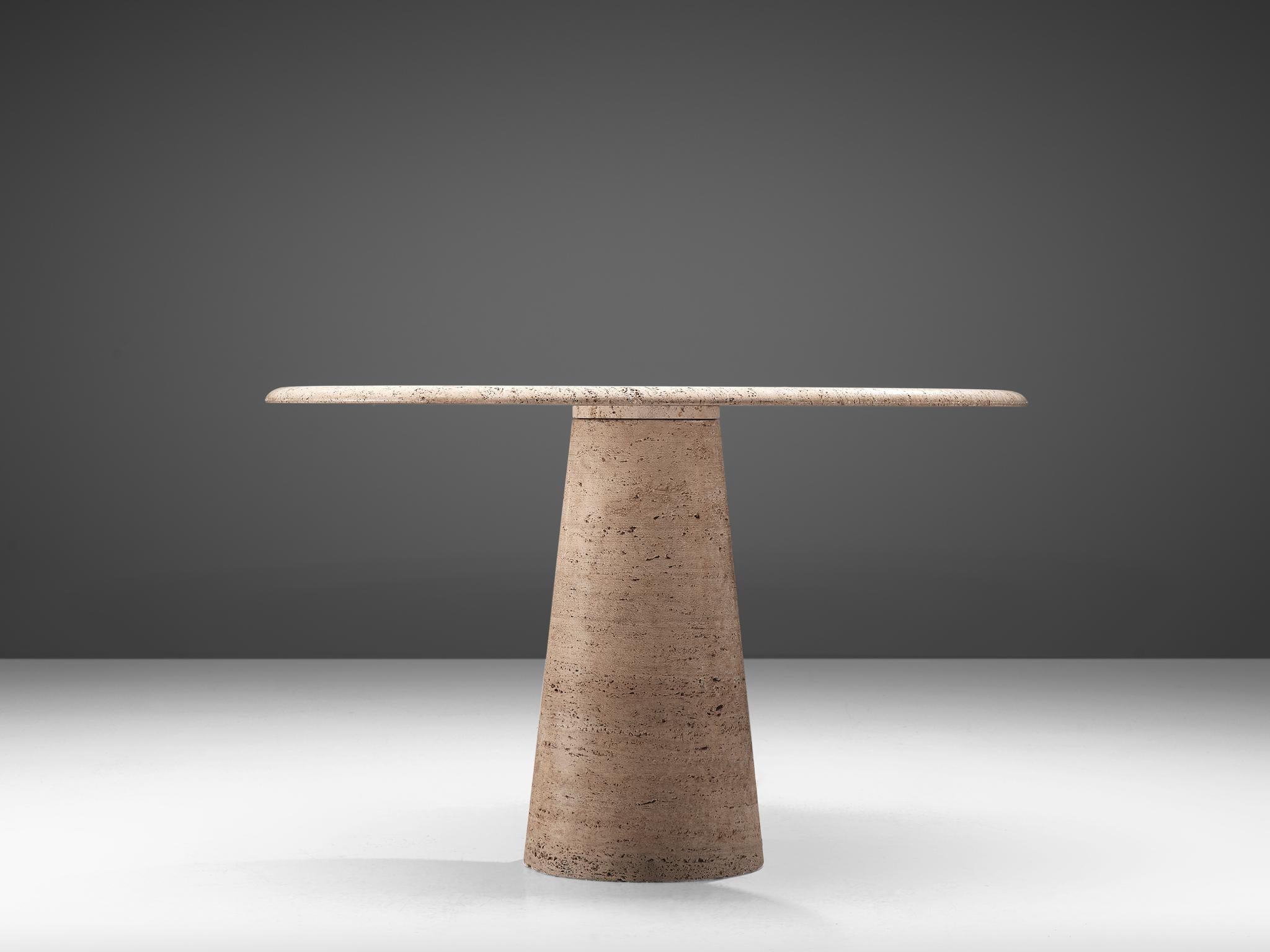 Post-Modern Round Travertine Pedestal Table