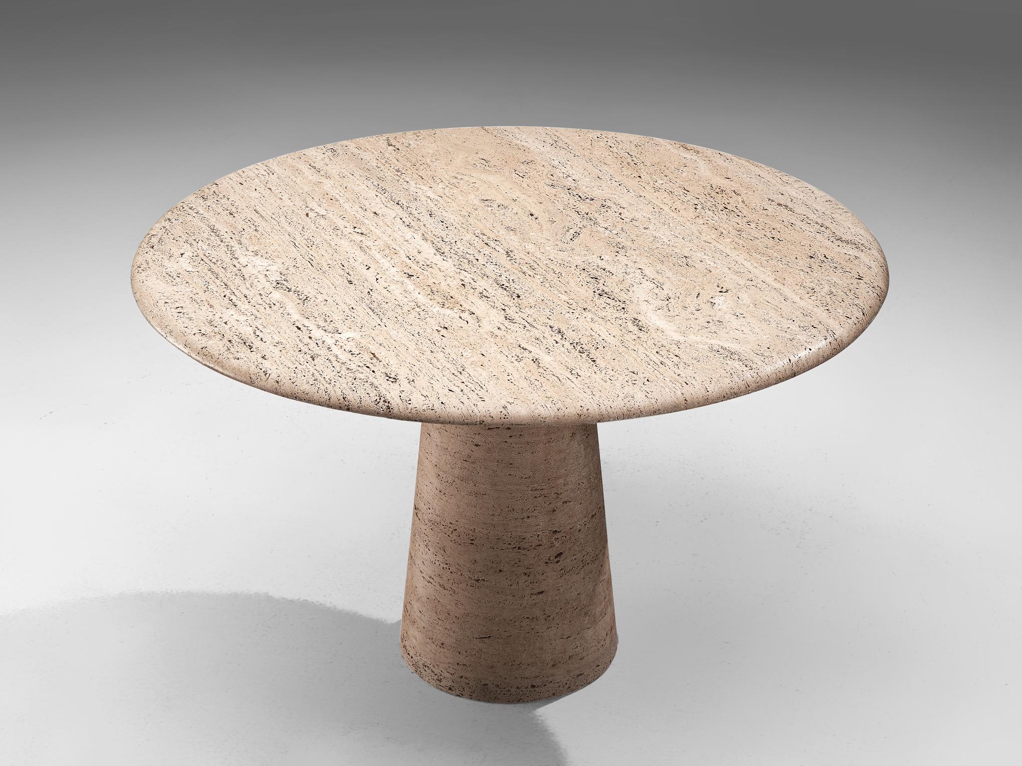 European Round Travertine Pedestal Table