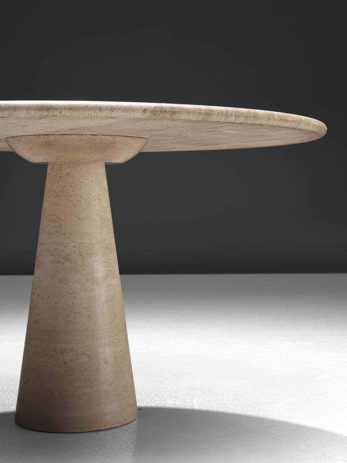 Round Travertine Pedestal Table In Good Condition In Waalwijk, NL