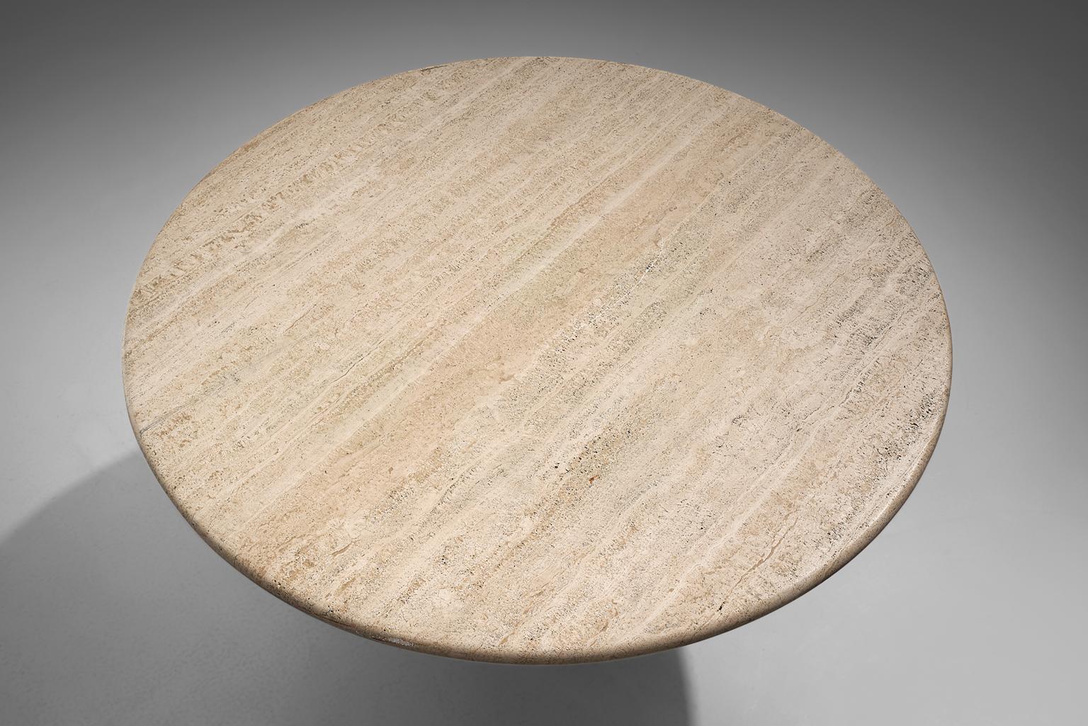 Late 20th Century Round Travertine Pedestal Table