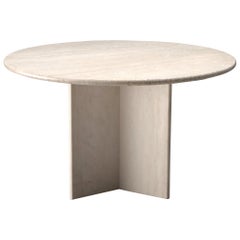 Round Travertine Pedestal Table with Triangular Shaped Base