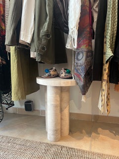 Round Travertine Side Table, in the style of 1970 Mario Bellini