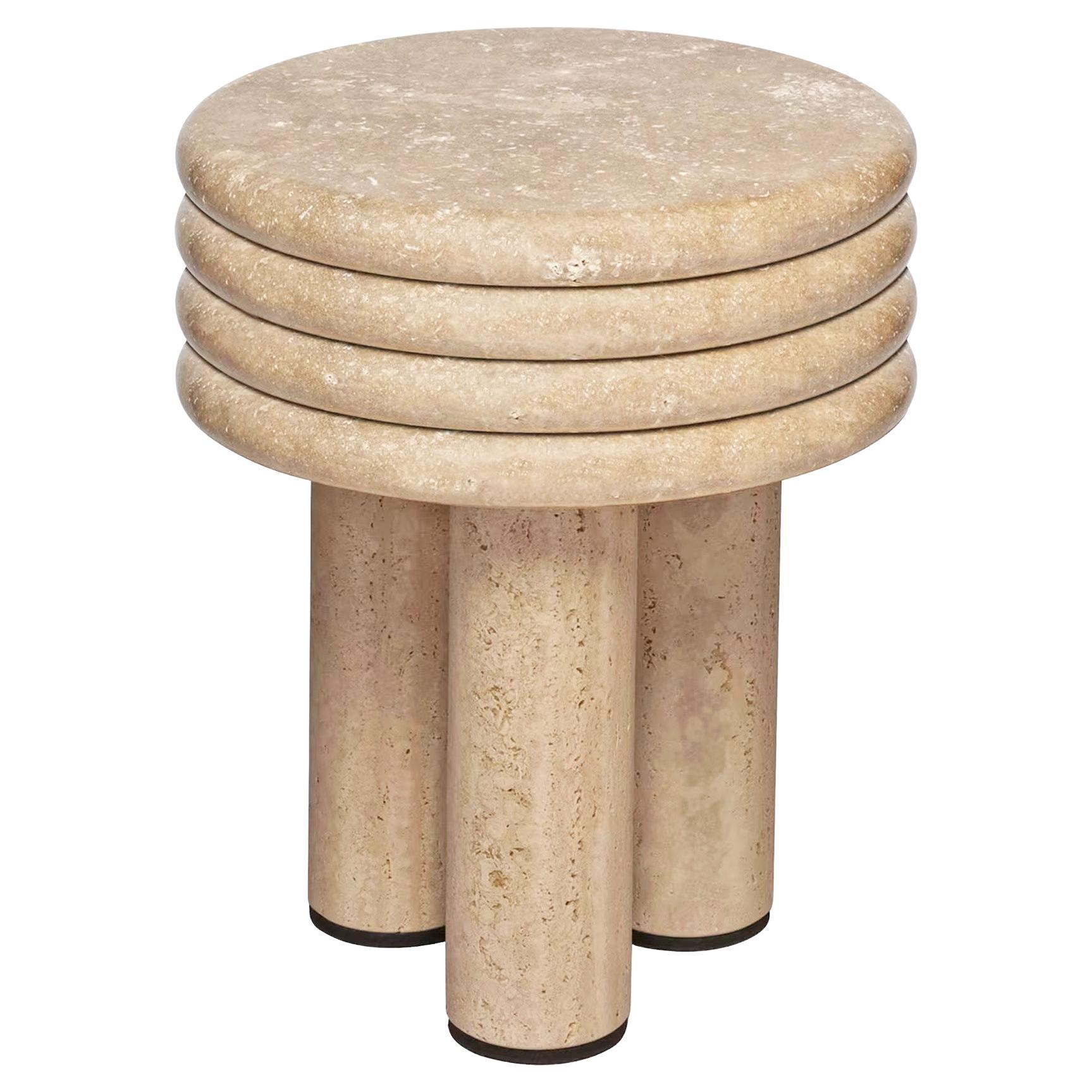 Petite table basse ronde en travertin - Scala de Stephane Parmentier pour Giobagnara en vente