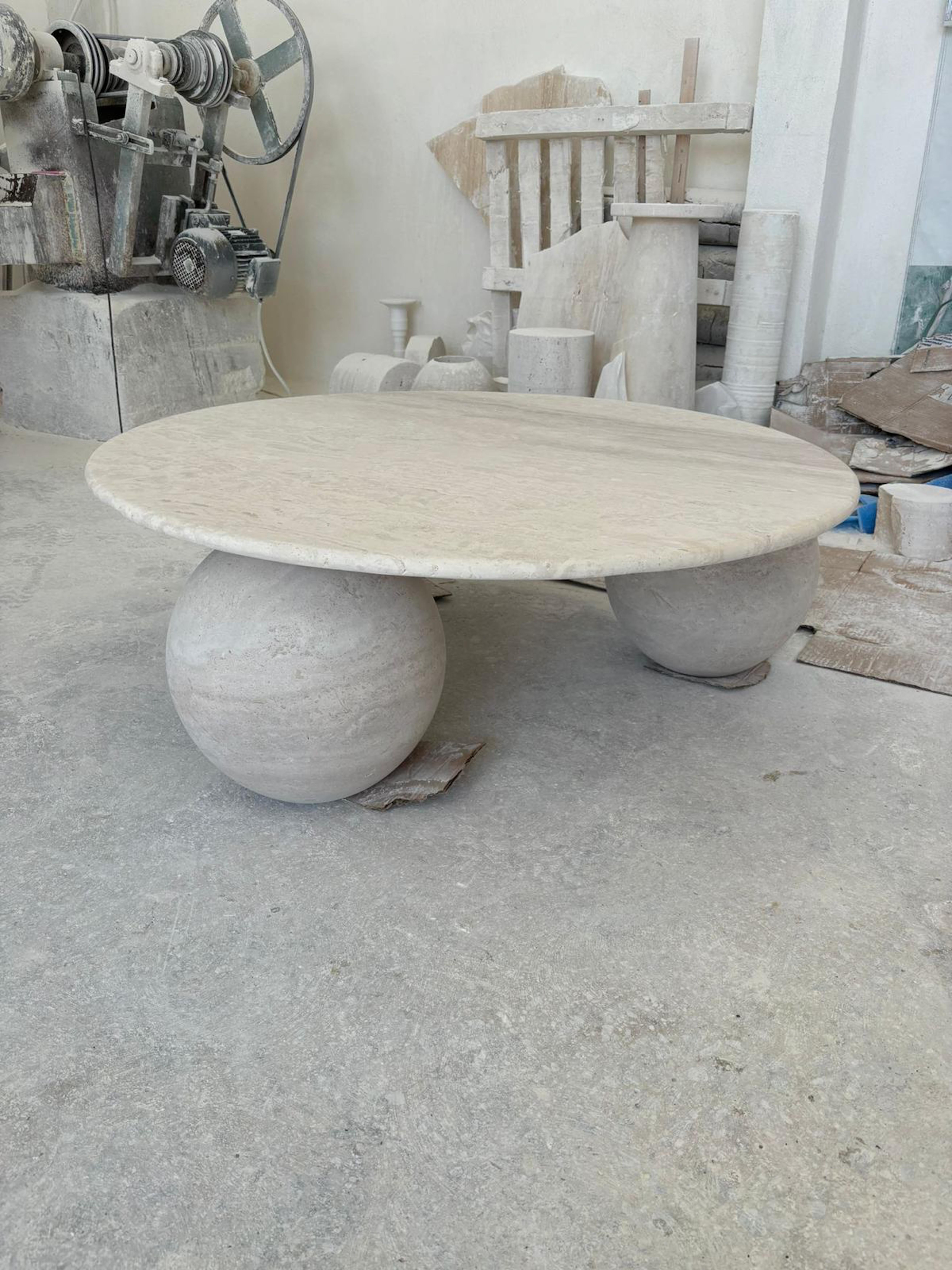 Modern Round Travertine Stone Marble Table - Cream Round Marble Coffee Table