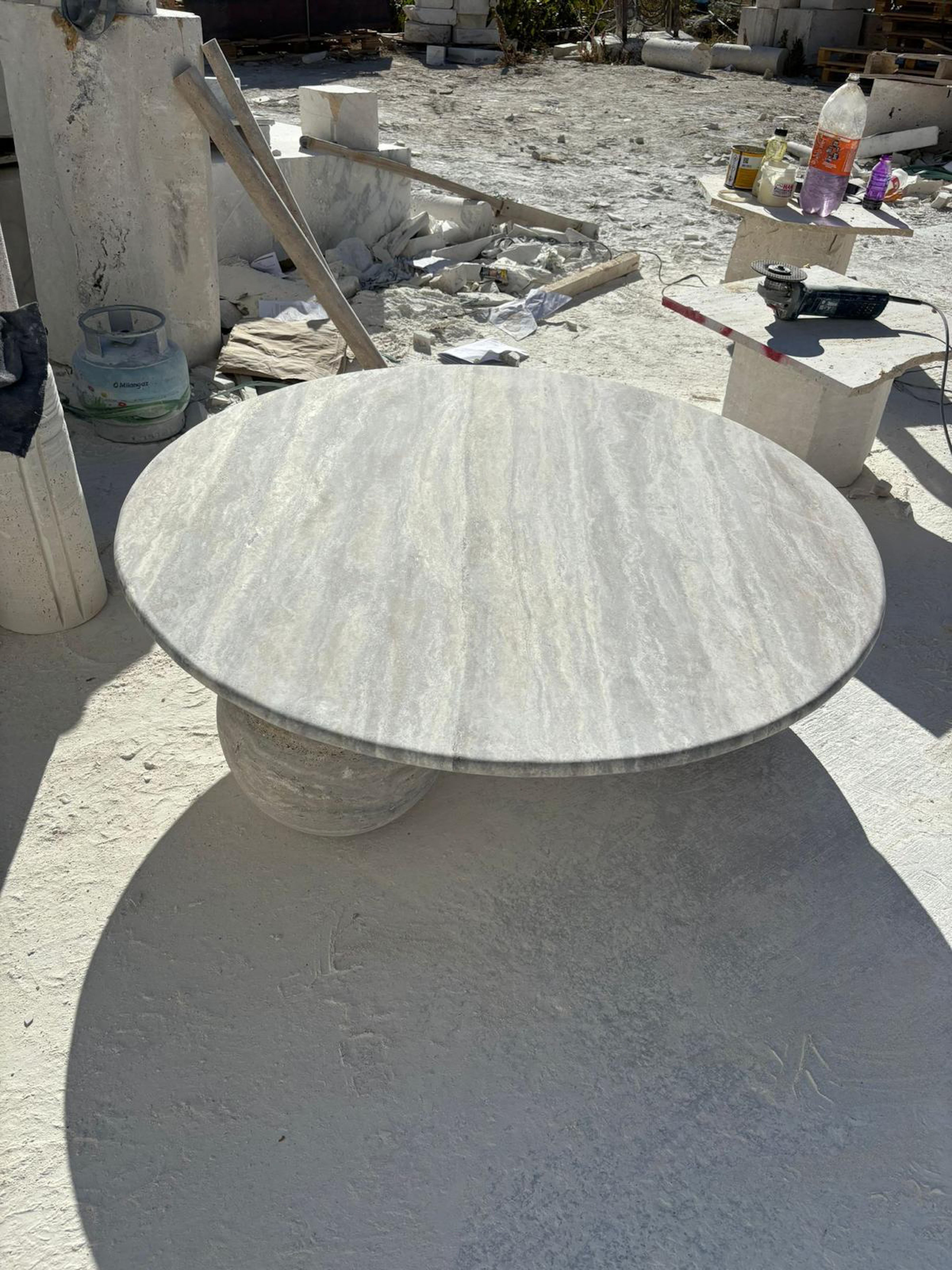 Contemporary Round Travertine Stone Marble Table - Cream Round Marble Coffee Table