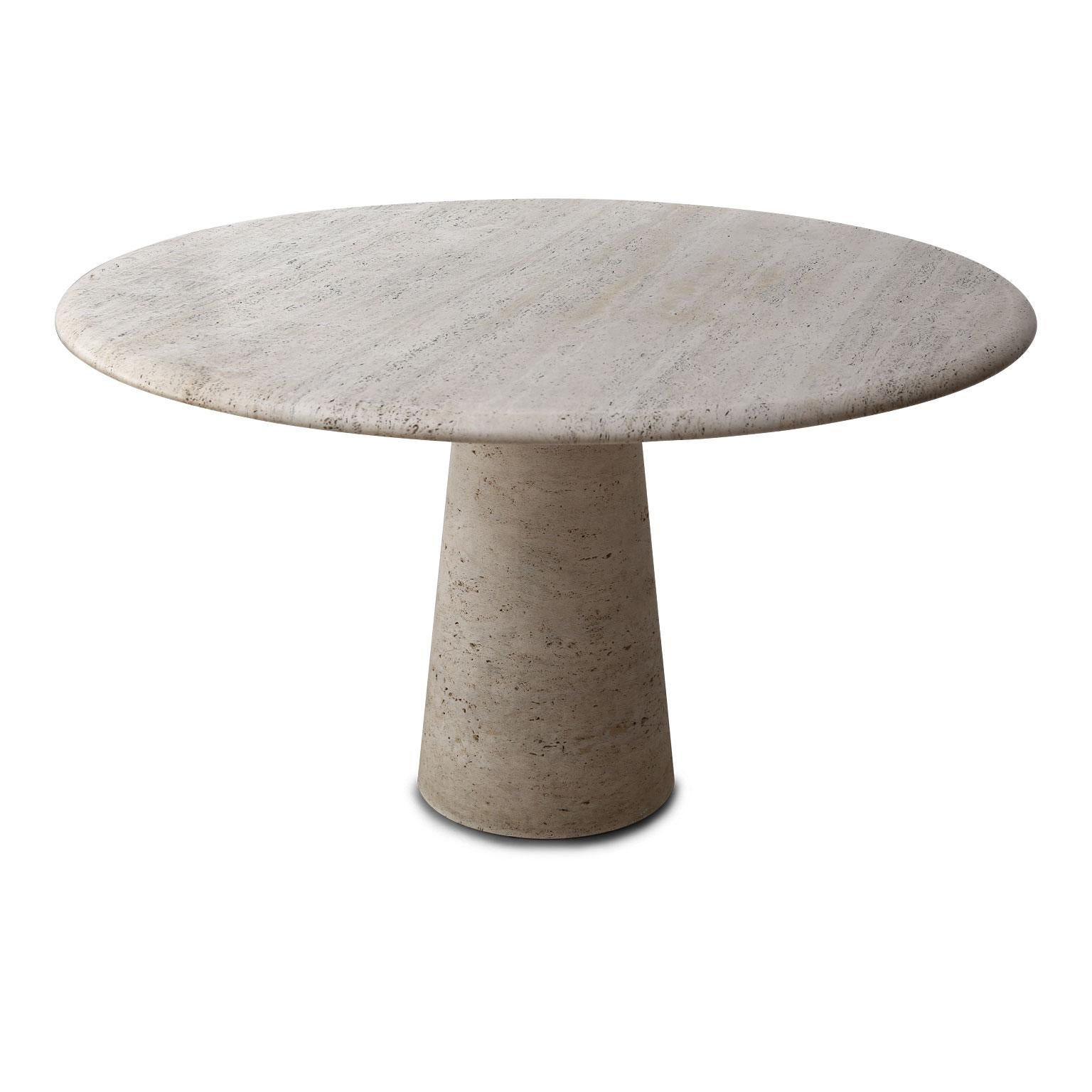 Round Travertine Table Attributed to Angelo Mangiarotti In Good Condition In Houston, TX