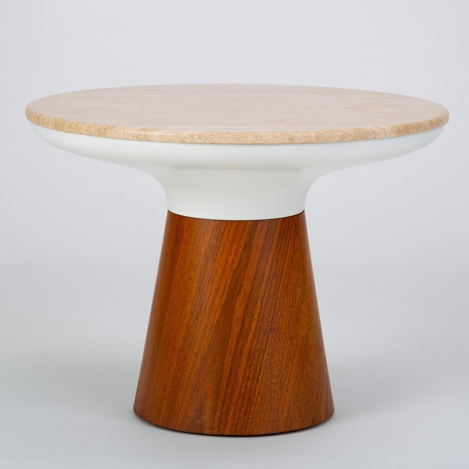 American Round Travertine Table by Frank Rohloff for Brown Saltman