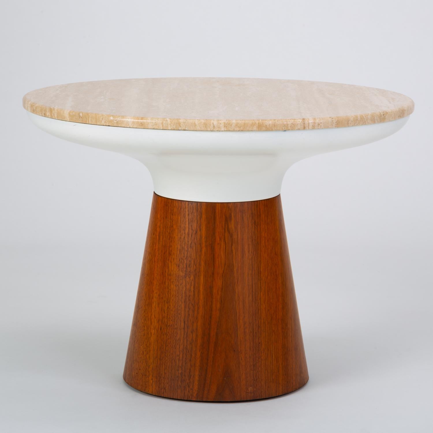 Enameled Round Travertine Table by Frank Rohloff for Brown Saltman