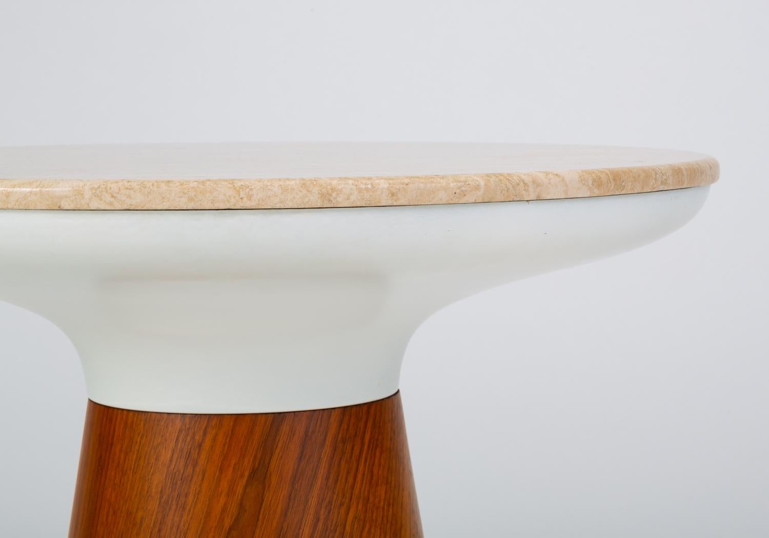 Metal Round Travertine Table by Frank Rohloff for Brown Saltman