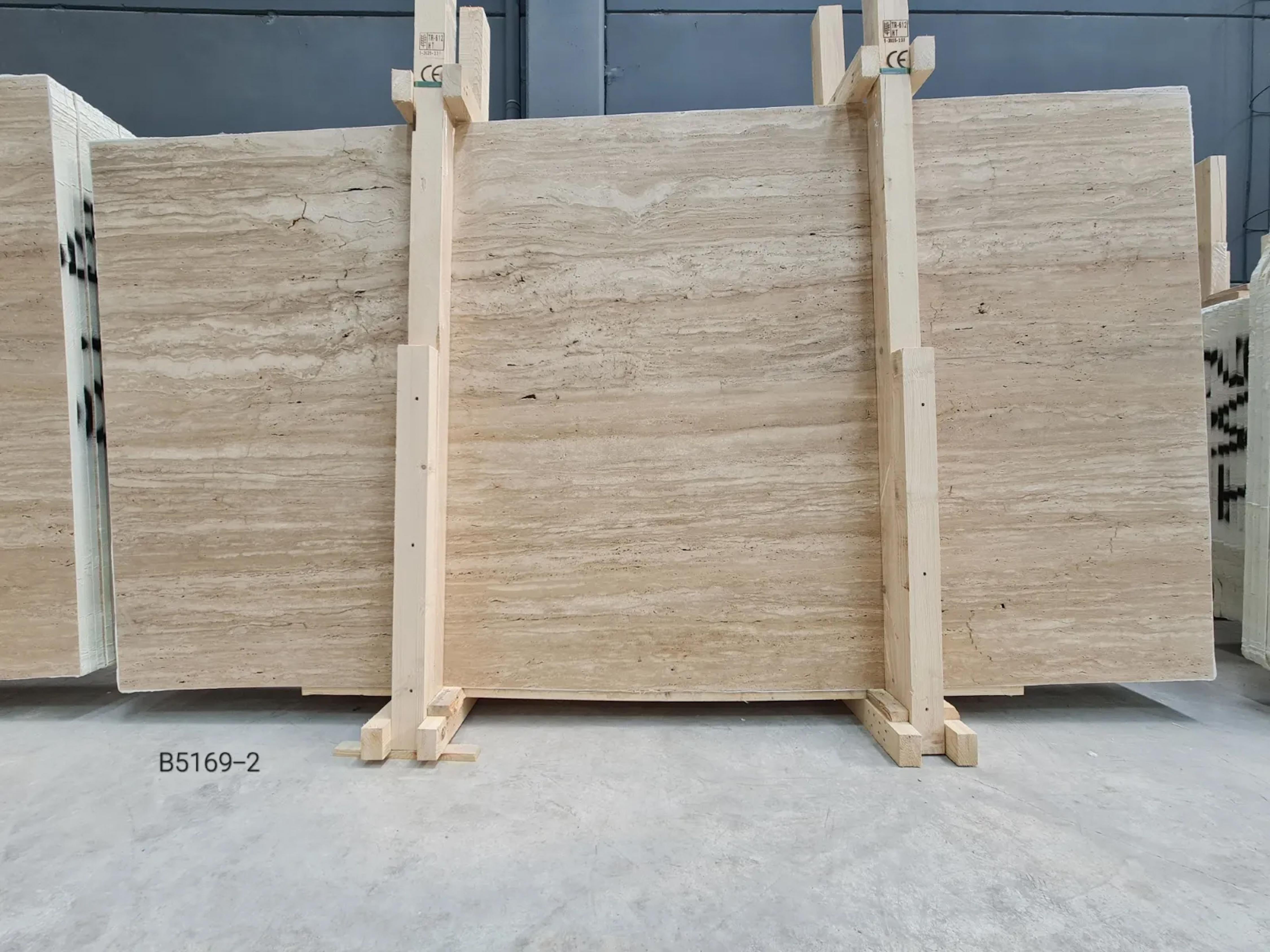 Round Travertine Table With Walnut Wood Base, Round Marble Table For Sale 1