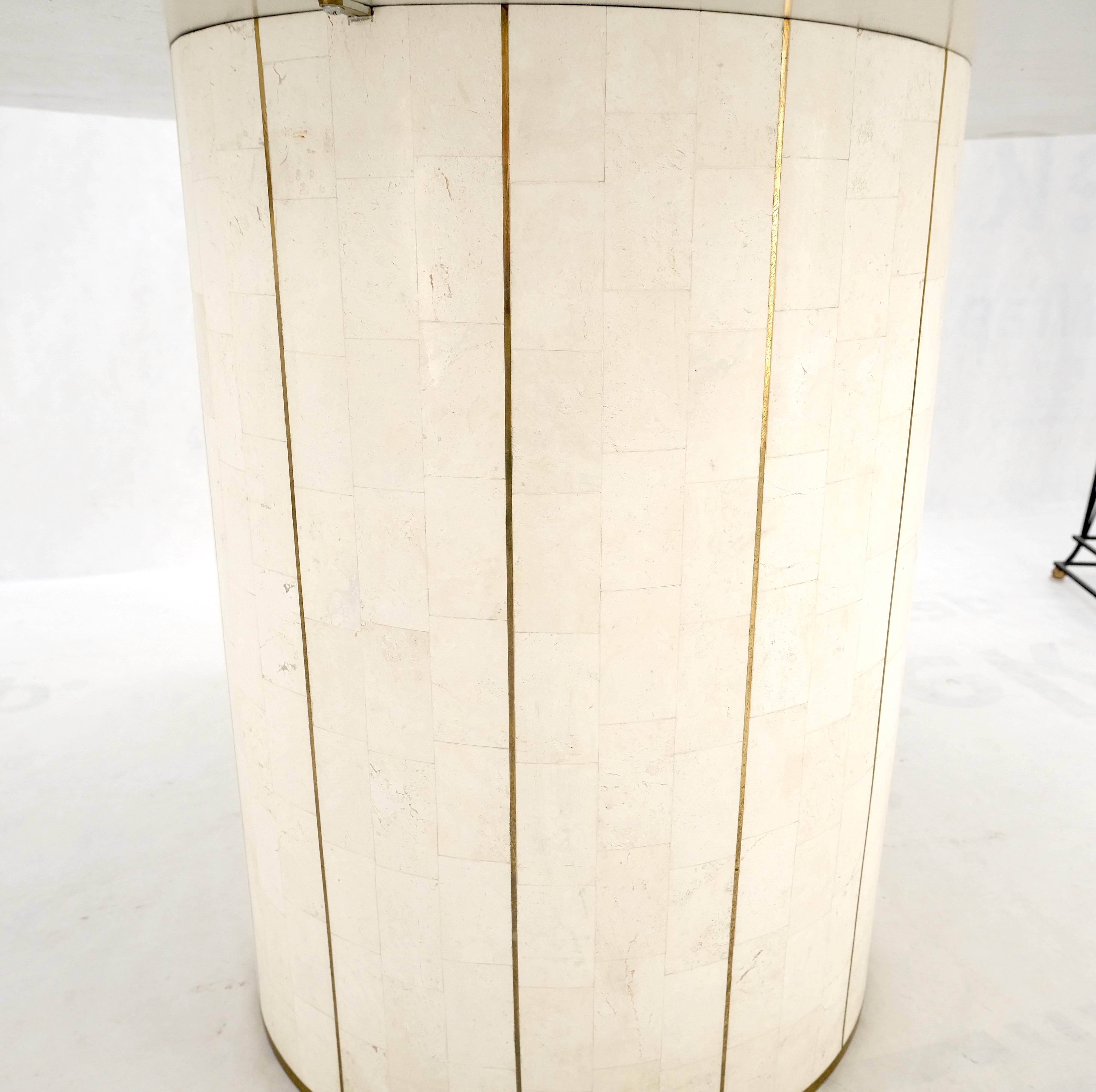 Round Travertine Tile Brass Inlay Cylinder Base Dining Conference Table Mint! For Sale 1