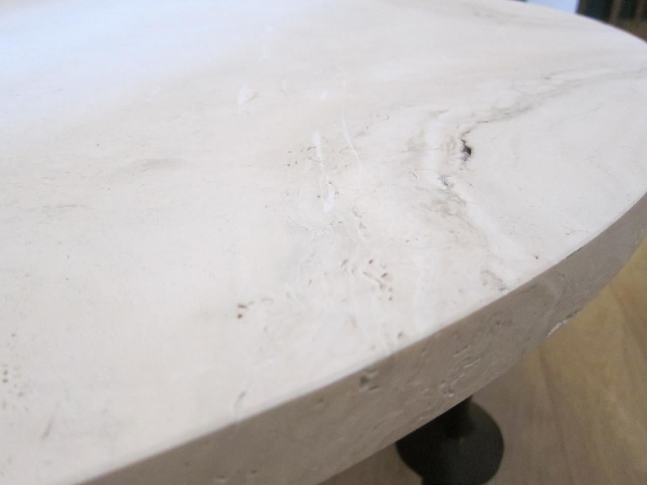 Round Travertine Top and Iron Center Table Diego Giacometti Style In Excellent Condition In Miami, FL