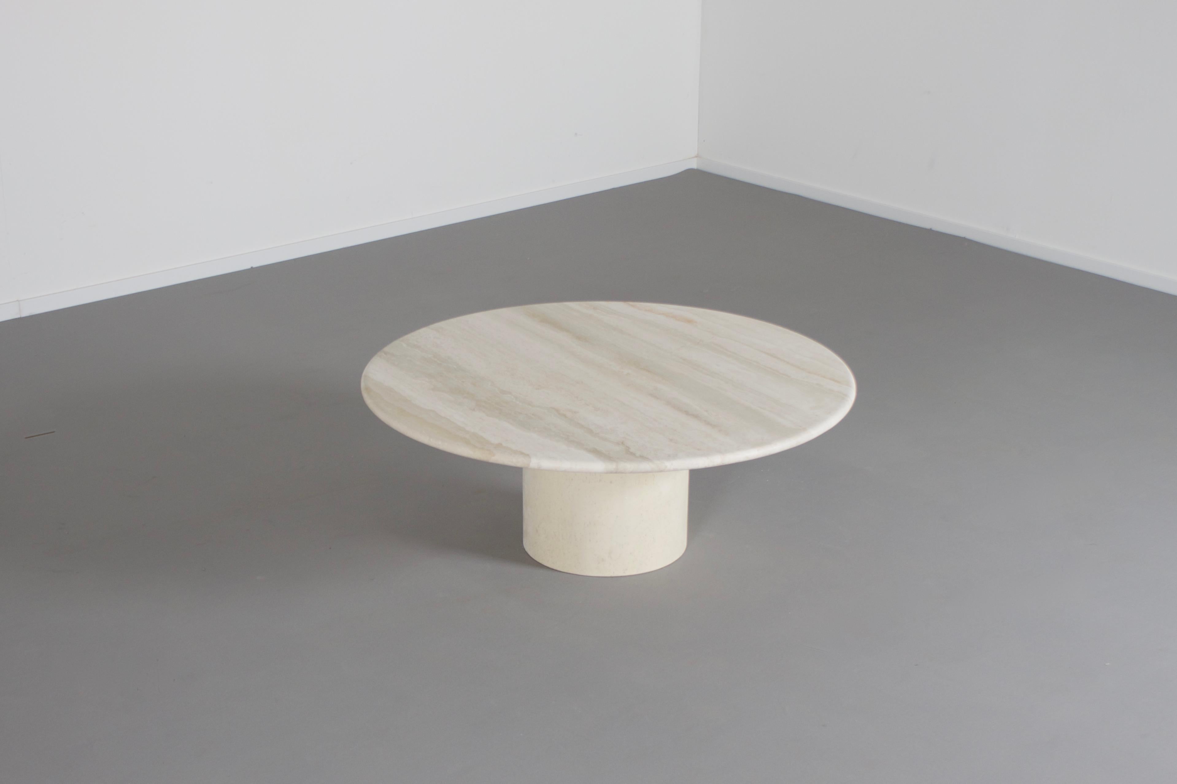 Round Travertine Up&Up Coffee Table, 1970s In Excellent Condition In Echt, NL