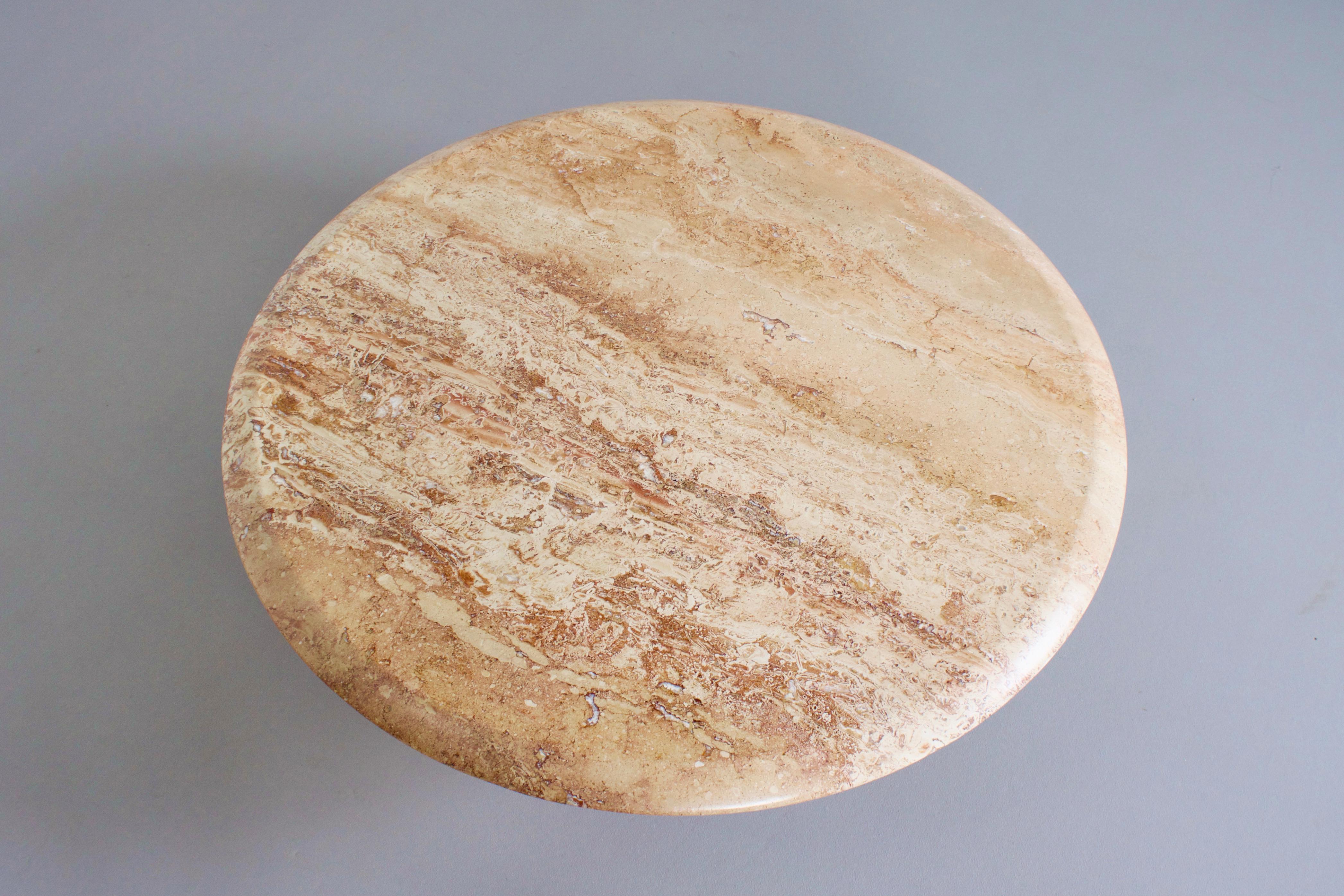 Italian Round Travertine Up&Up Coffee Table, 1970s