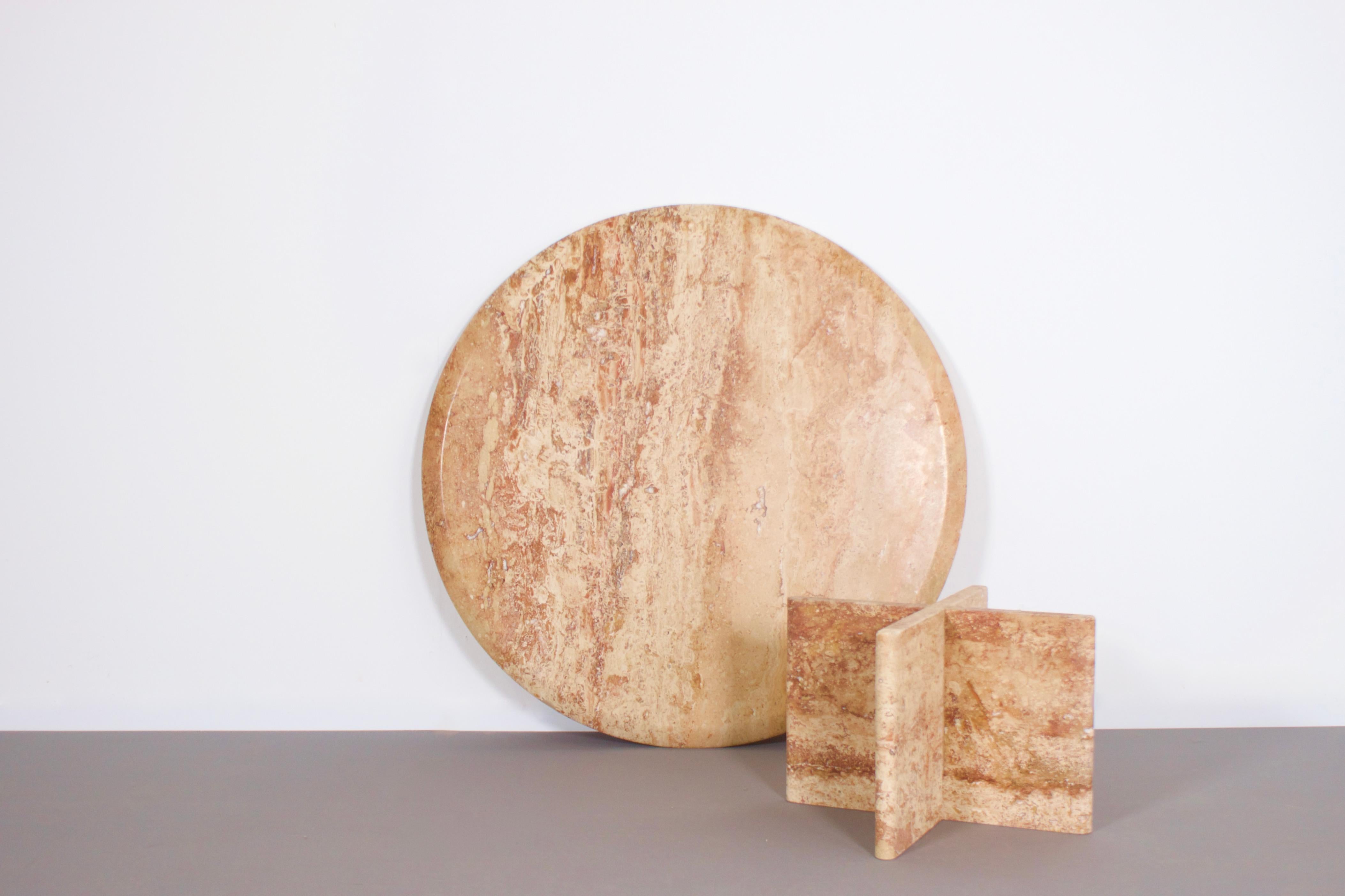 Round Travertine Up&Up Coffee Table, 1970s In Excellent Condition In Echt, NL