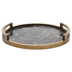 Round Tray in Black Quartz with Bronze Patina Brass by R&Y Augousti