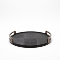Round Tray in Black Shagreen with Bronze Patina Brass by R&Y Augousti