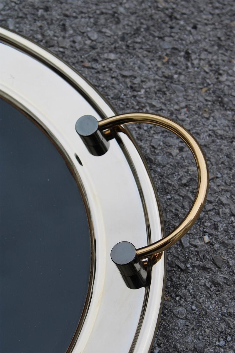 Round Tray in Golden Brass with Black Background and Real Leaves Made in Italy For Sale 1