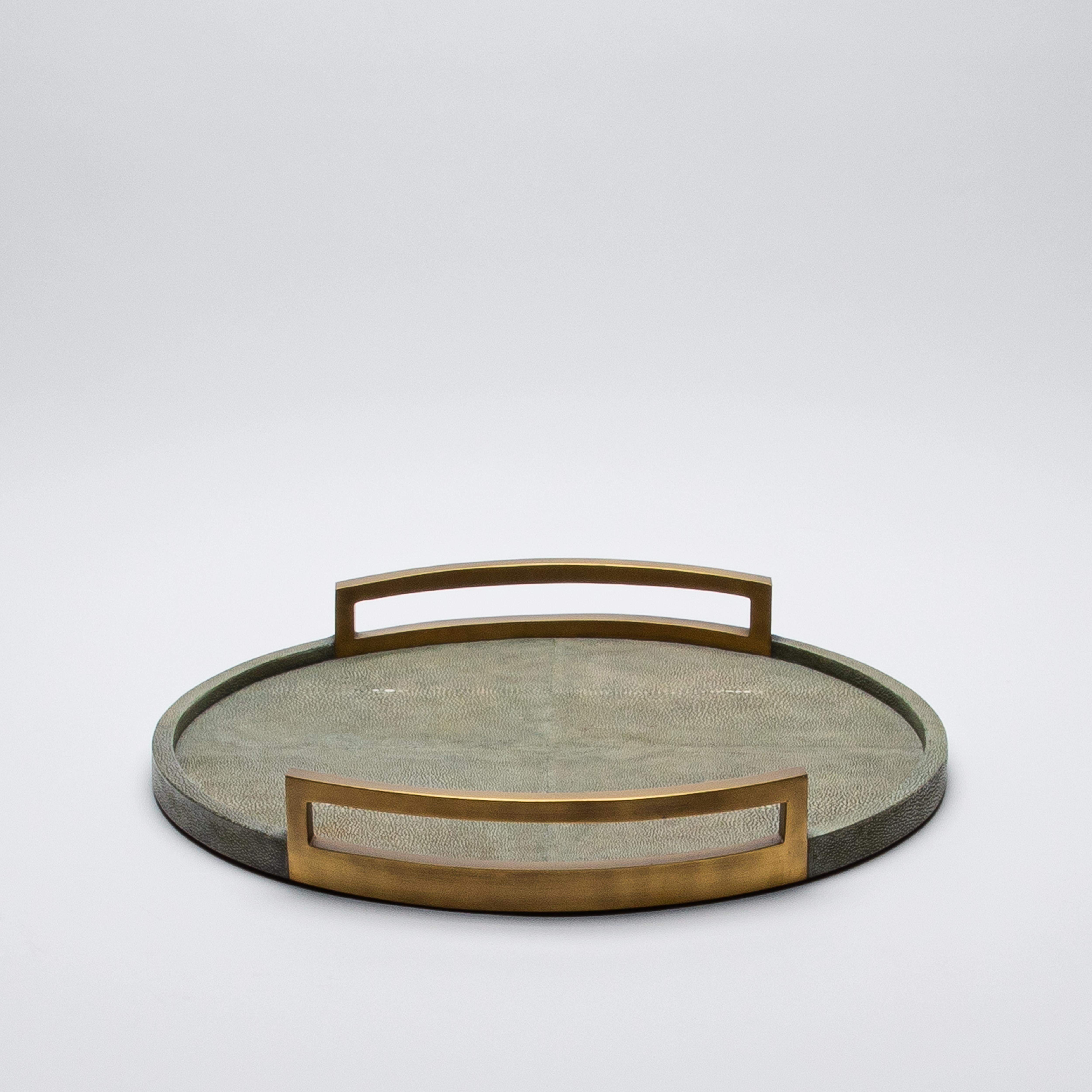 Philippine Round Tray in Grey Shagreen with Bronze Patina Brass by R&Y Augousti
