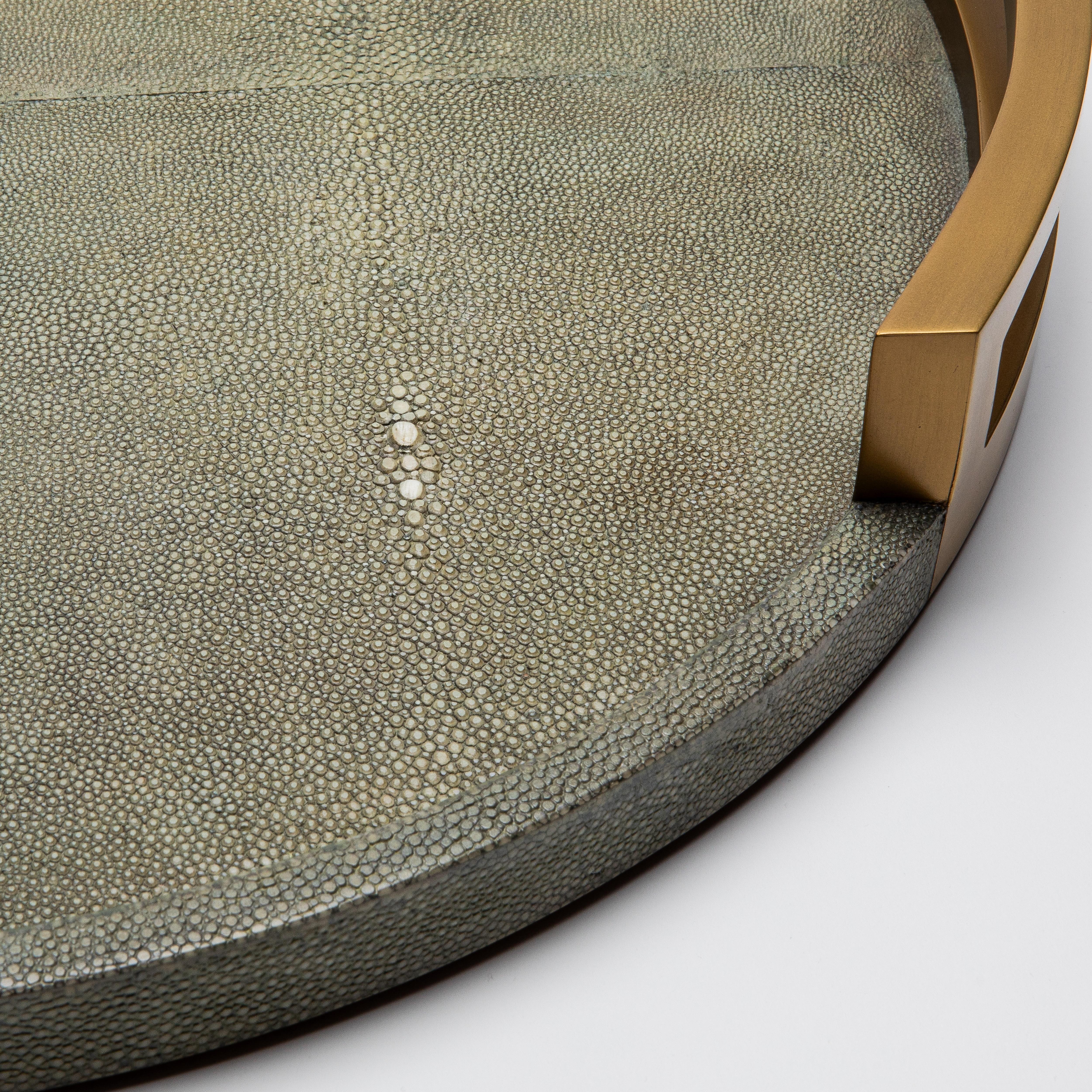 Contemporary Round Tray in Grey Shagreen with Bronze Patina Brass by R&Y Augousti