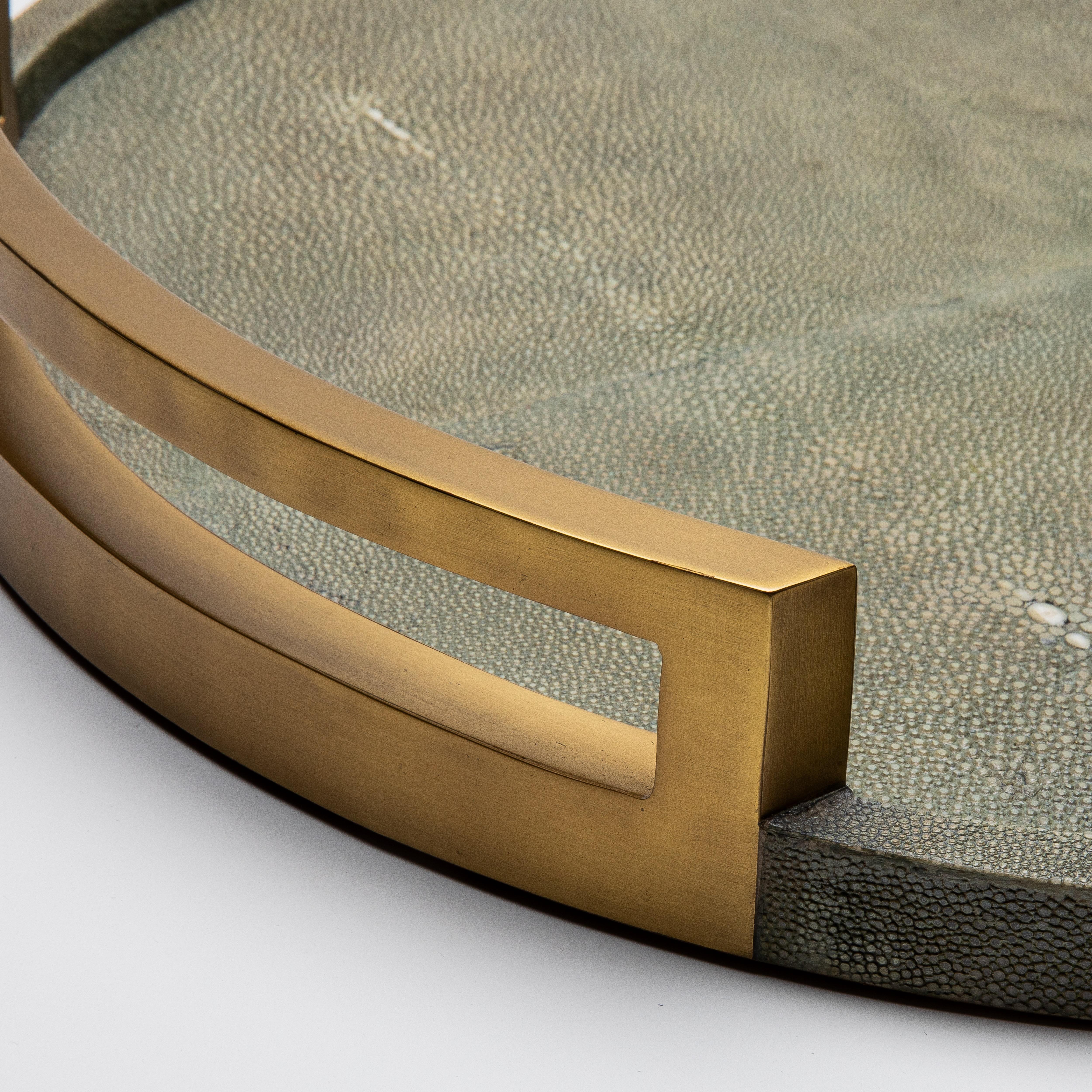 Round Tray in Grey Shagreen with Bronze Patina Brass by R&Y Augousti 1