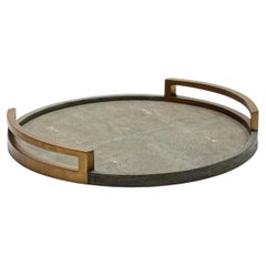 Round Tray in Grey Shagreen with Bronze Patina Brass by R&Y Augousti