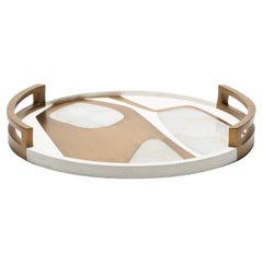 Round Tray in Shagreen with White Quartz and Brass Insert by R&Y Augousti