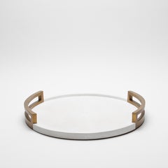 Round Tray in White Shagreen with Bronze Patina Brass by R&Y Augousti