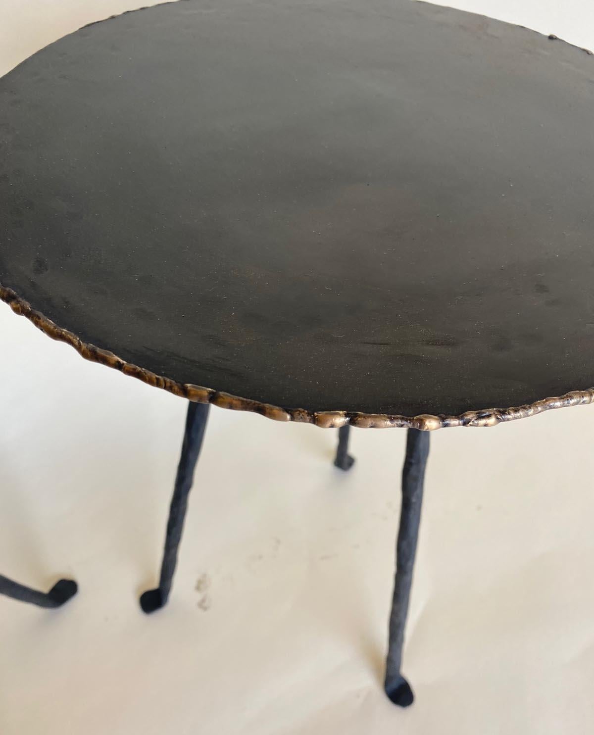 International Style Round Tri-Pod Tables with Bronze Edge