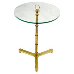 Round Tripod Base Brass Plated Ring Style Handle Faux Bamboo Butler Side Table