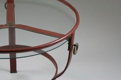 Round Tripod Coffee Table in Brown Leather by Jacques Adnet , 1950s