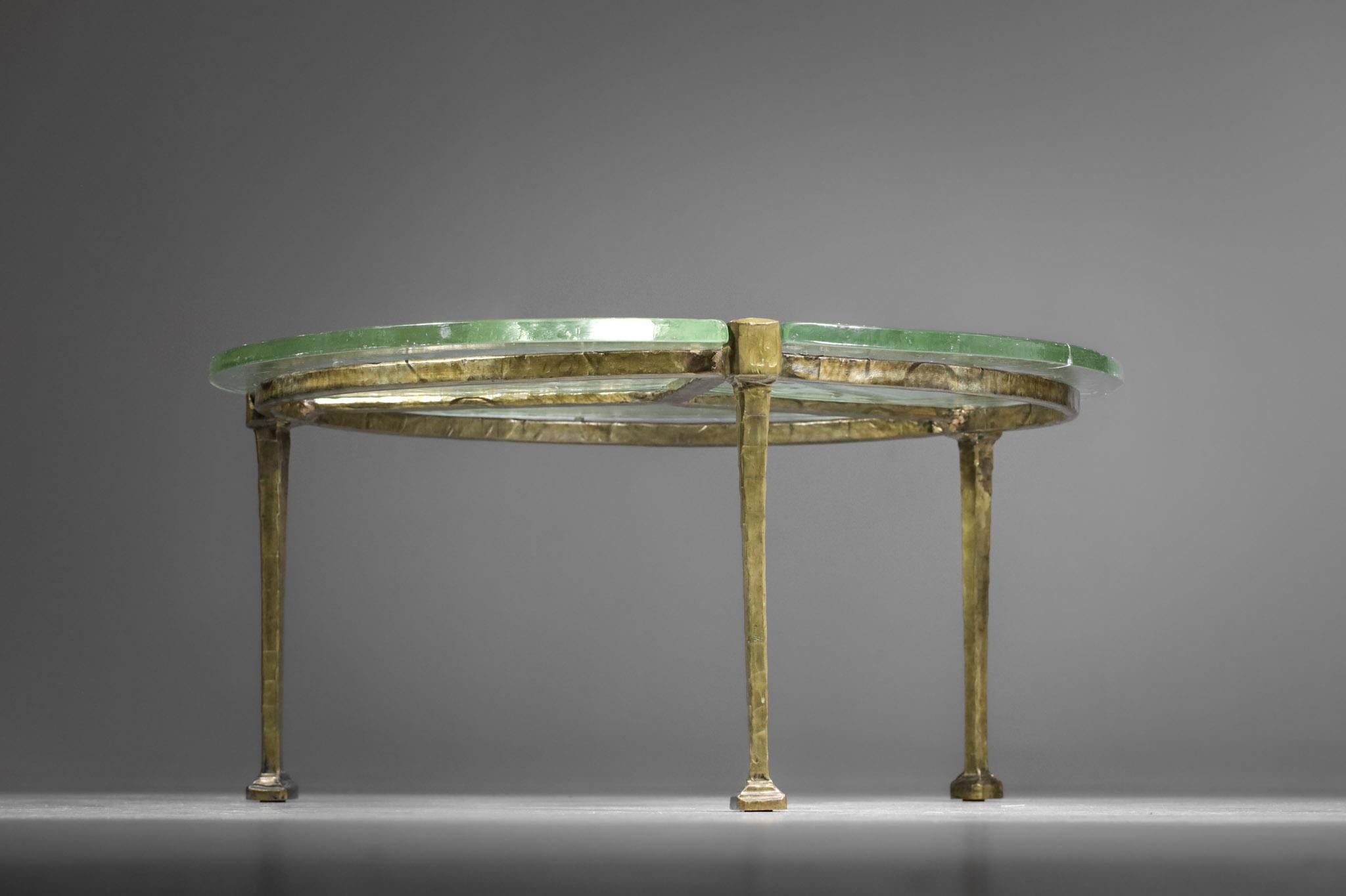 Round Tripod Coffee Table in Gilt Bronze and Glass by Lothar Klute, F395 3
