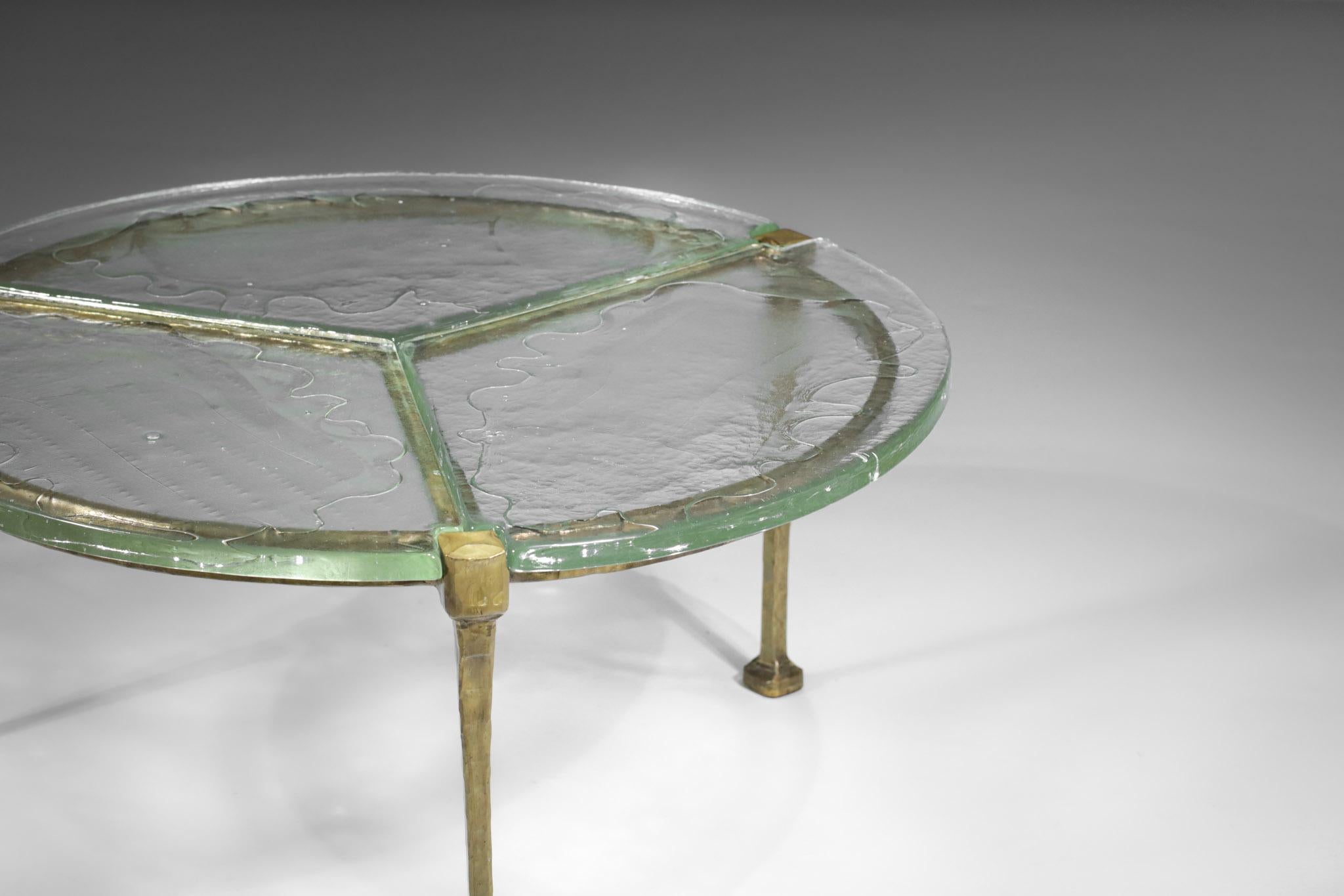 Round Tripod Coffee Table in Gilt Bronze and Glass by Lothar Klute, F395 4