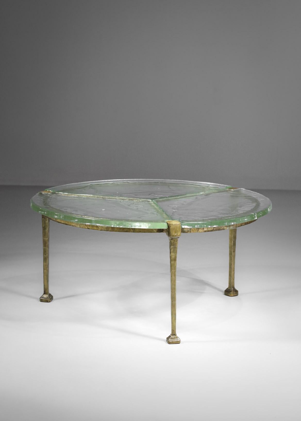 Round Tripod Coffee Table in Gilt Bronze and Glass by Lothar Klute, F395 5