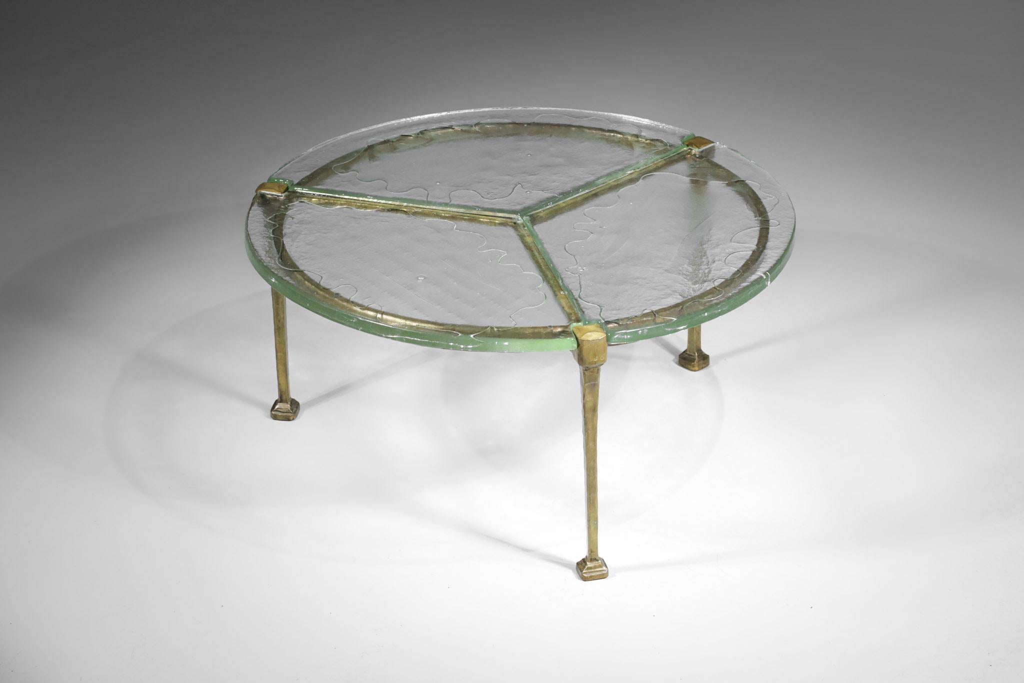 Round Tripod Coffee Table in Gilt Bronze and Glass by Lothar Klute, F395 9