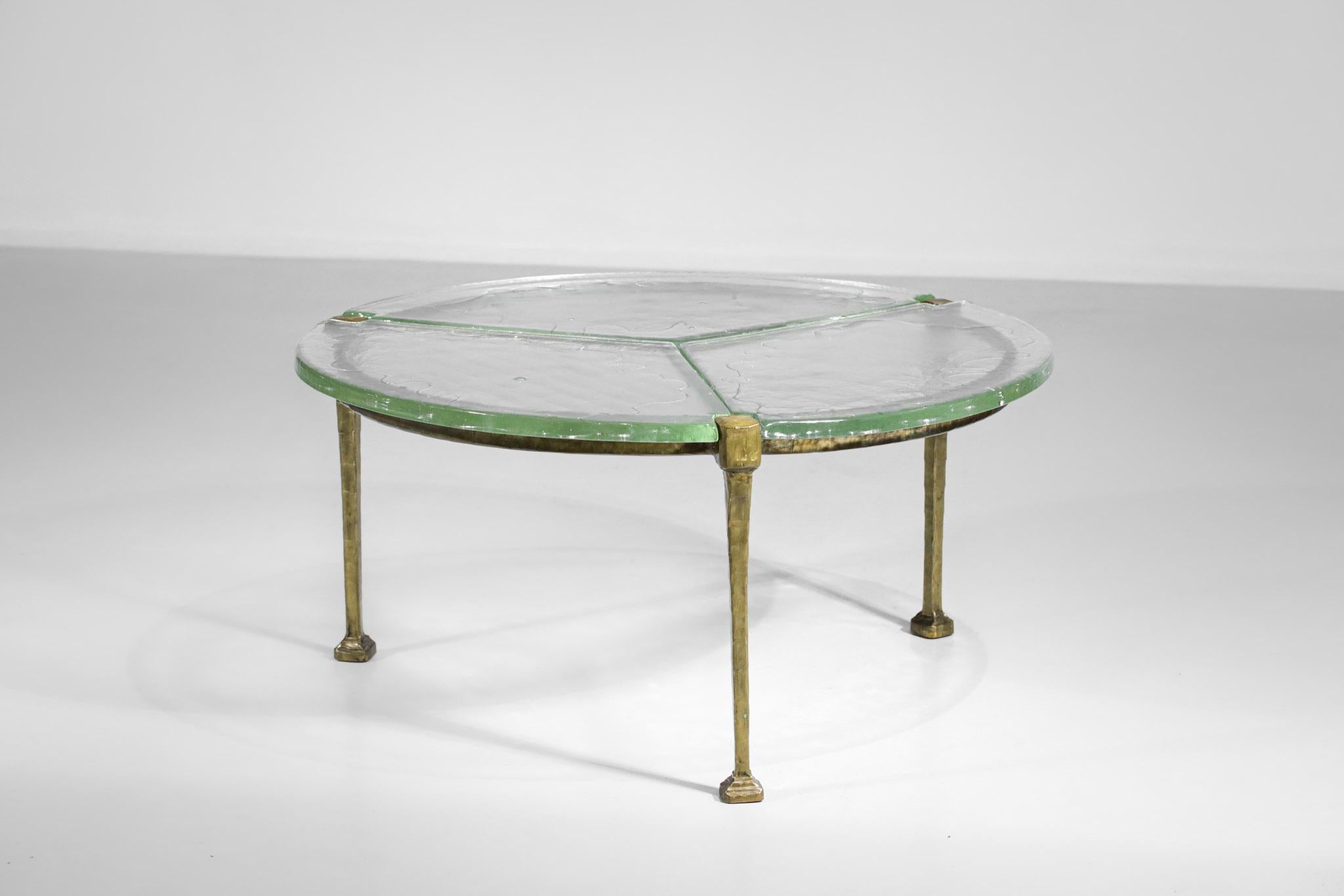 German Round Tripod Coffee Table in Gilt Bronze and Glass by Lothar Klute, F395