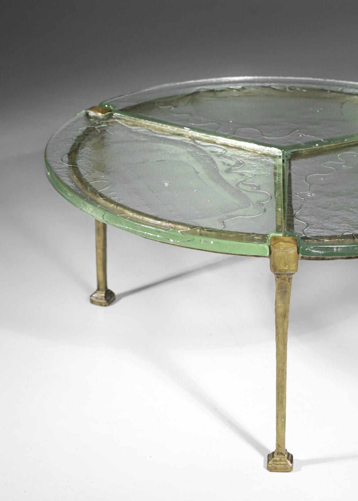 Late 20th Century Round Tripod Coffee Table in Gilt Bronze and Glass by Lothar Klute, F395