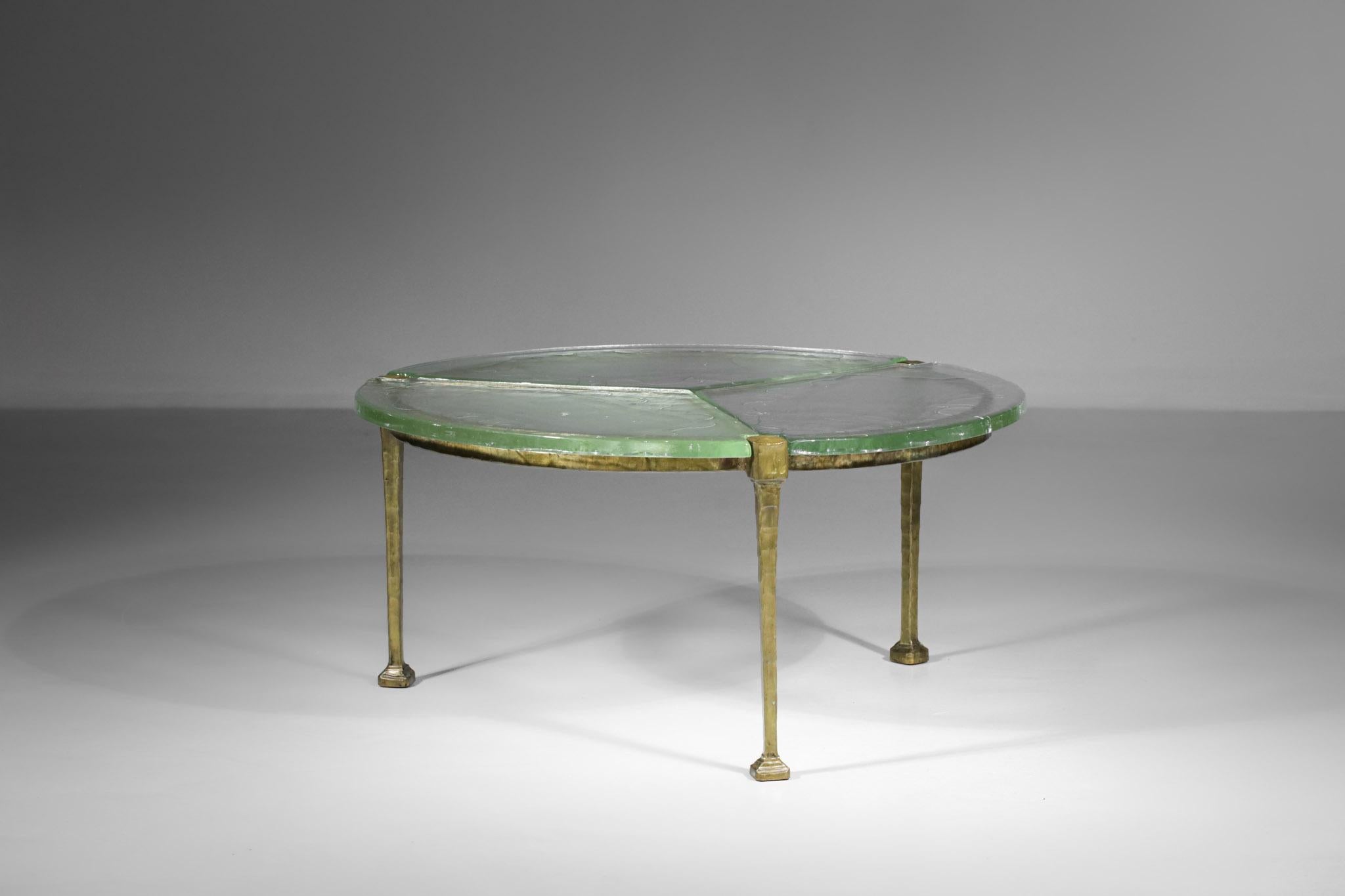 Round Tripod Coffee Table in Gilt Bronze and Glass by Lothar Klute, F395 1