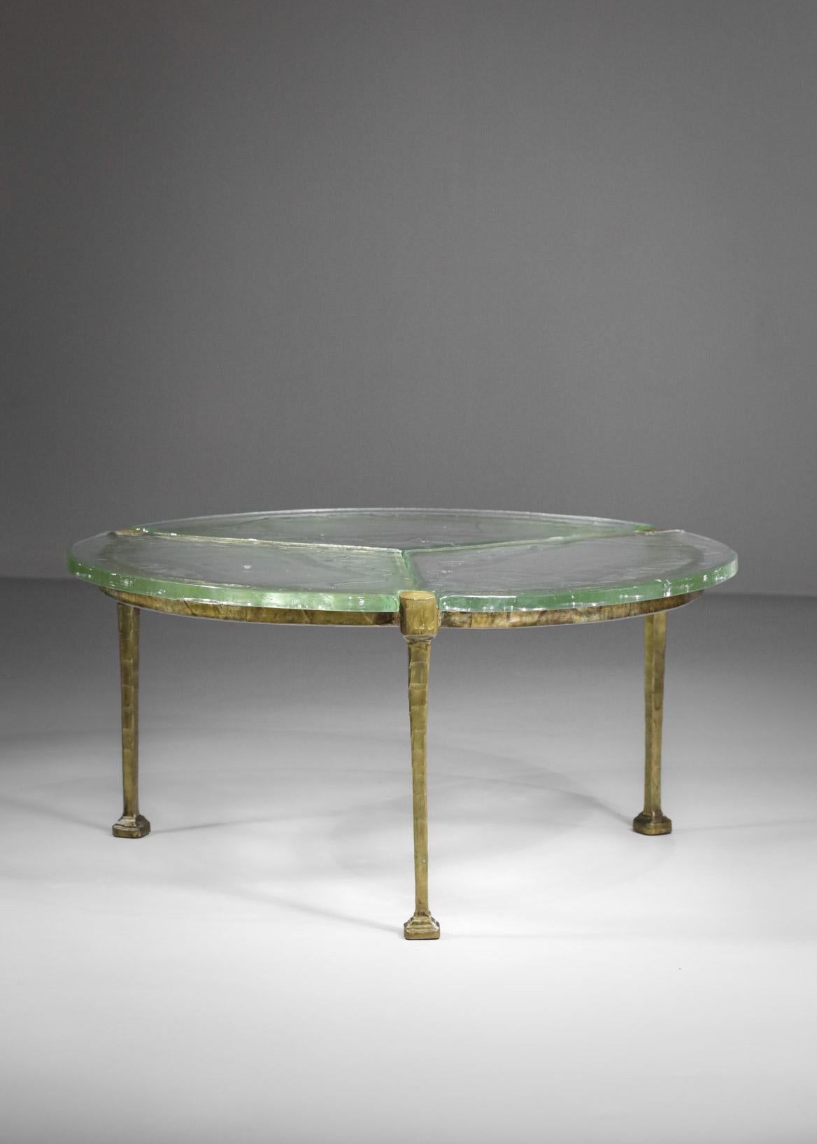 Round Tripod Coffee Table in Gilt Bronze and Glass by Lothar Klute, F395 2
