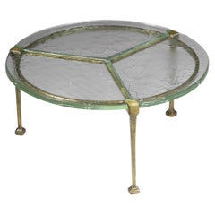 Round Tripod Coffee Table in Gilt Bronze and Glass by Lothar Klute, F395