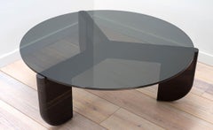Round Tripod Coffee Table in Oxidized Black Walnut and Gray Glass