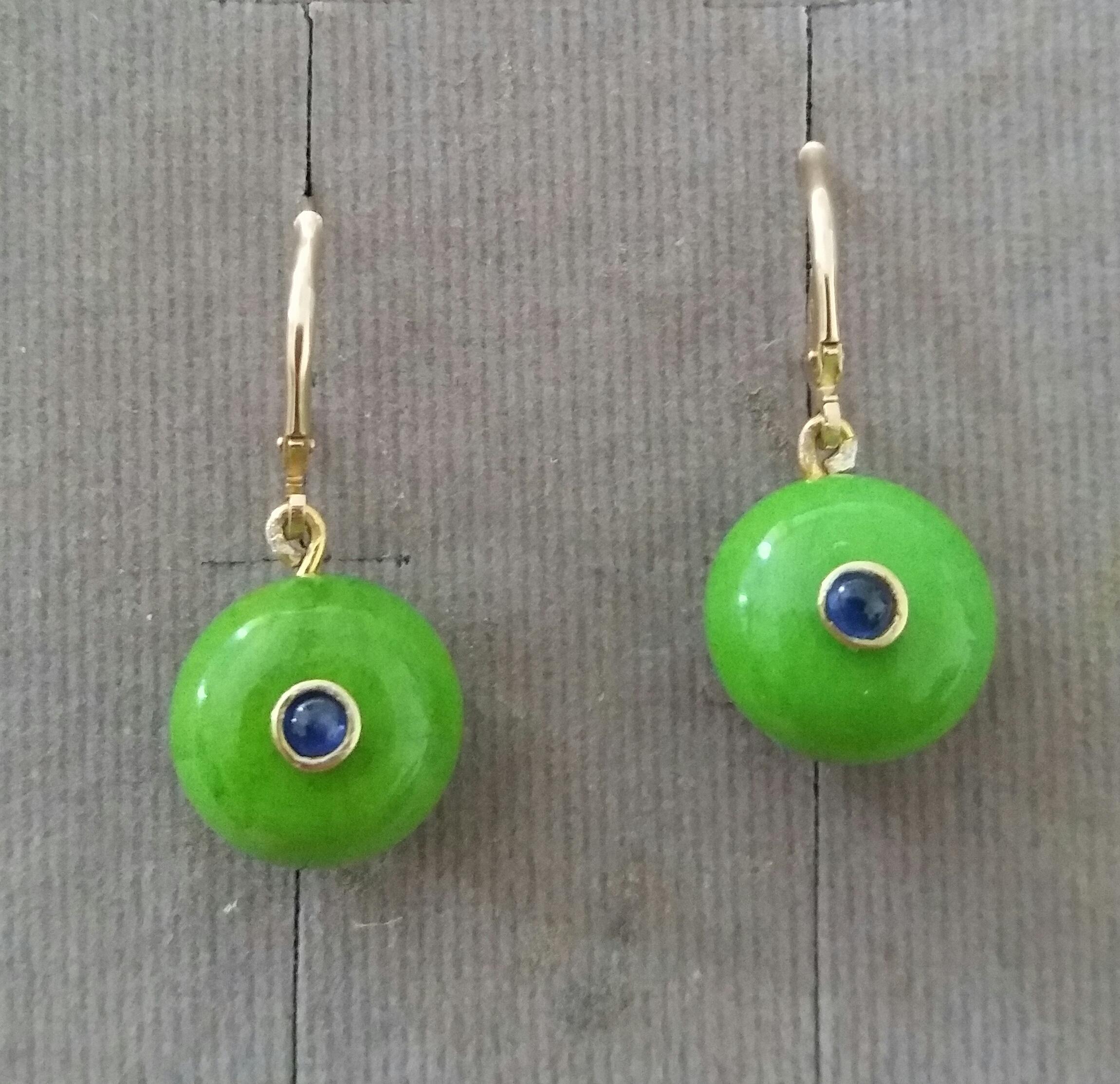 Round Cut Round Turkmenistan Green Turquoise Buttons Blue Sapphires Gold Dangle Earrings For Sale