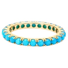 Round Turquoise 14K (18K Custom) Eternity Stackable Band Ring