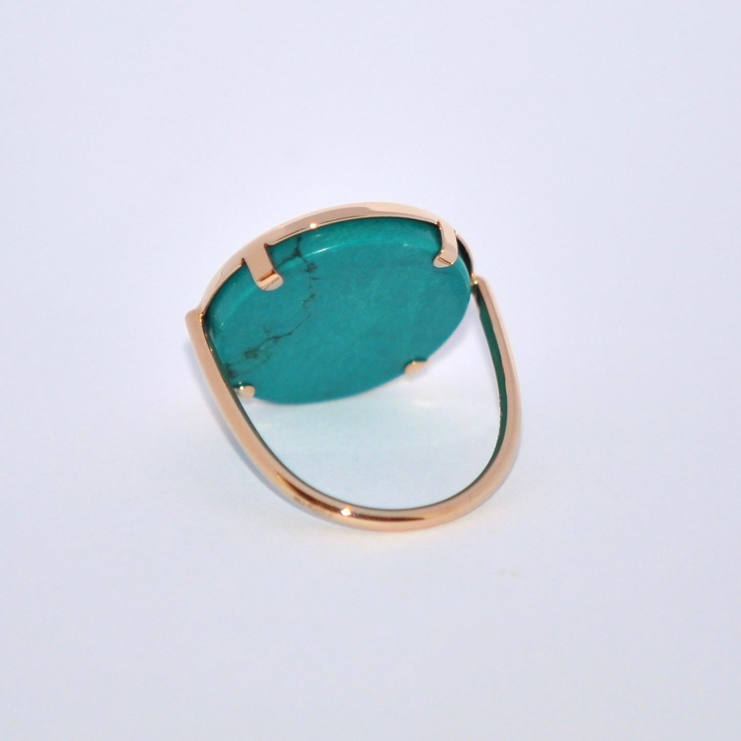 Round Cut Round Turquoise and Rose Gold 18 Karat Fashion Ring