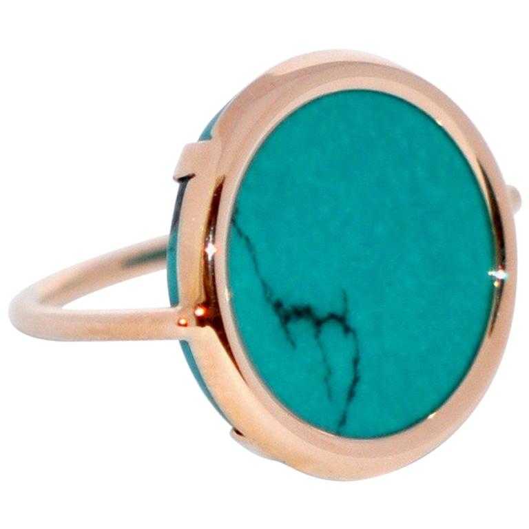Round Turquoise and Rose Gold 18 Karat Fashion Ring
