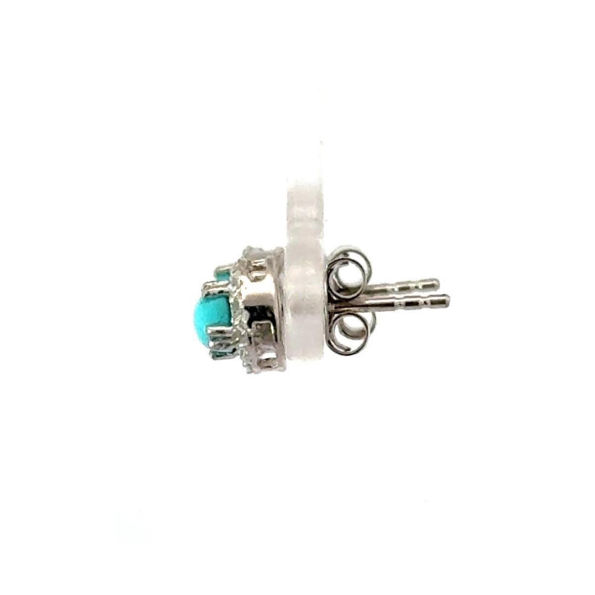 Round Turquoise with Zircon Halo Everyday Stud Earrings for Her in Silver For Sale 2