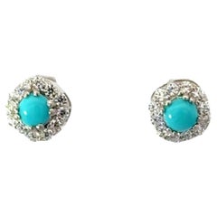Orecchini a perno tondi in turchese con zircone per tutti i giorni per la mamma in A. Silver
